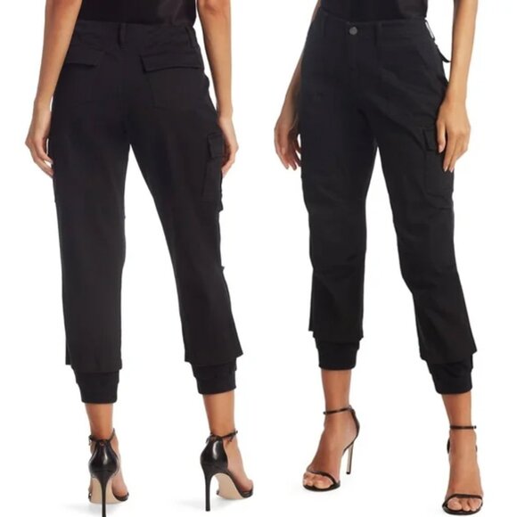 Alice + Olivia Hyde Black High Rise Cargo Jeans 26 Jogger Pant Pocket Isaac $330 - Picture 1 of 16